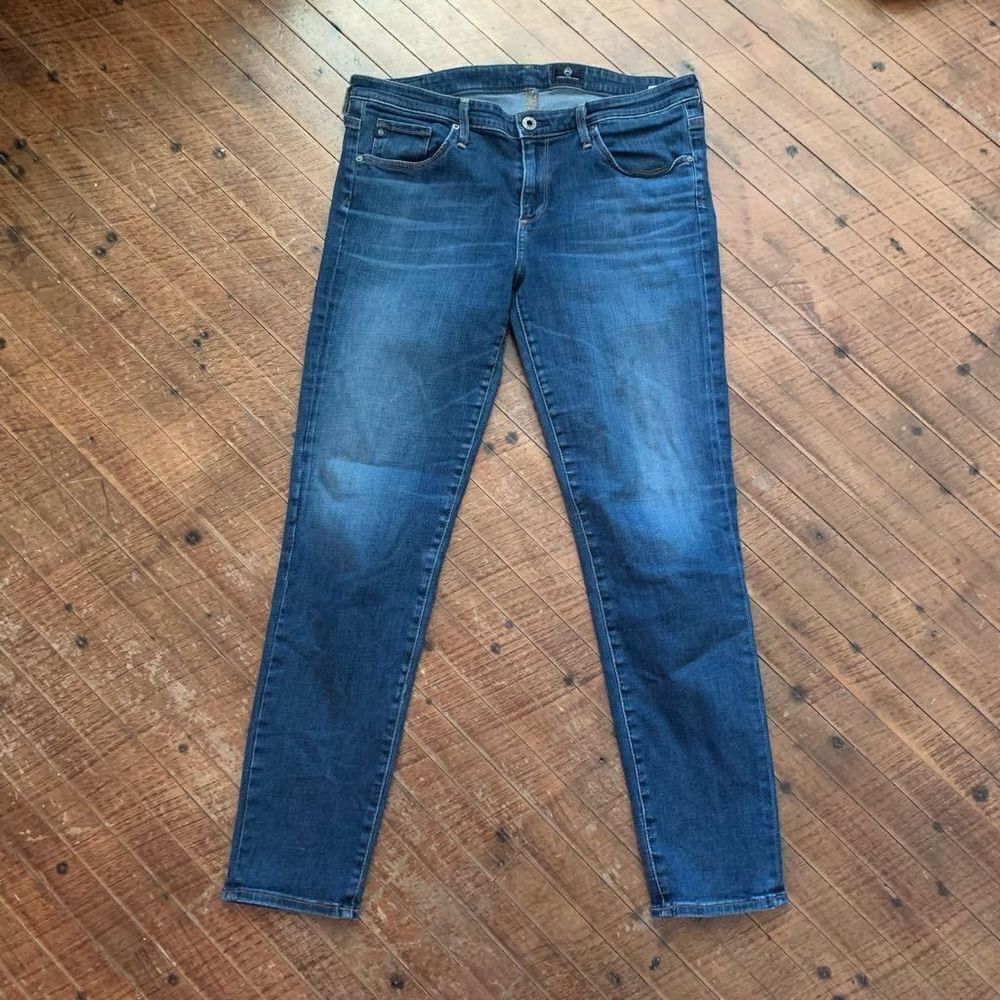 AG Adriano Goldshmeid distressed medium wash cropped size 31 normcore jeans